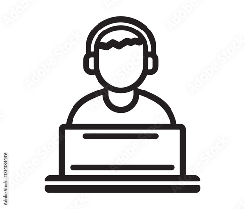 Customer service operator icon. Call center agent providing online assistance.