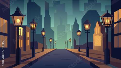 Amidst the hustle and bustle of the busy city streets the gas lamps provided a sense of calm and tranquility as if time had stood still.. Vector illustration
