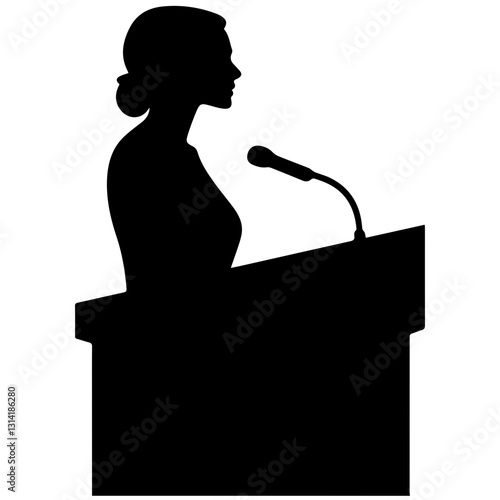 Silhouette of a Public Speaker at a Podium | Conference Leadership Icon
