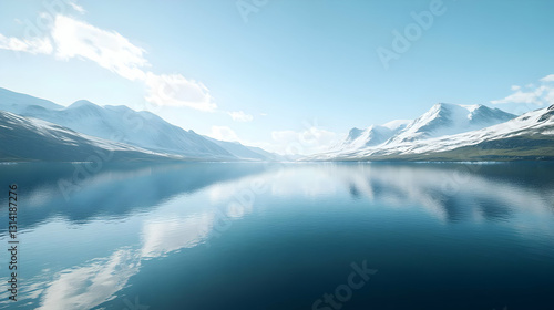 Wallpaper Mural Serene Winter Landscape: Snow Capped Mountains Reflected in a Calm Blue Lake Torontodigital.ca