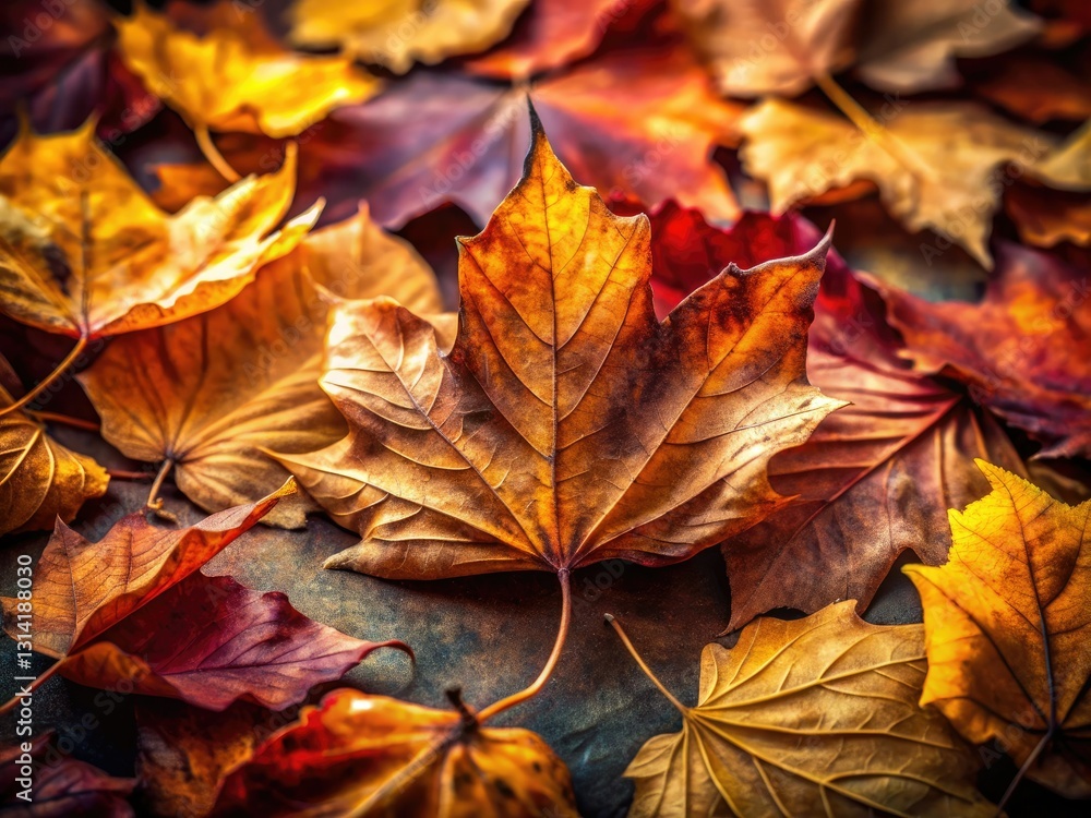 Golden hour illuminates autumn's rustic beauty; long exposure captures vibrant leaf textures in macro detail. Golden hour illuminates autumn's rustic beauty; long exposure captures vibrant leaf textures in macro detail.