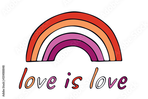 Colorful rainbow shape Lesbian pride flag Happy pride day LGBTQIA community Pride Month Vector hand drawn doodle for posters, stickers, logo, cards