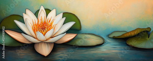 Serene Lotus Flower on Water: A close-up of an exquisite lotus flower in full bloom, its delicate petals of cream and pink gracefully floating upon calm water.