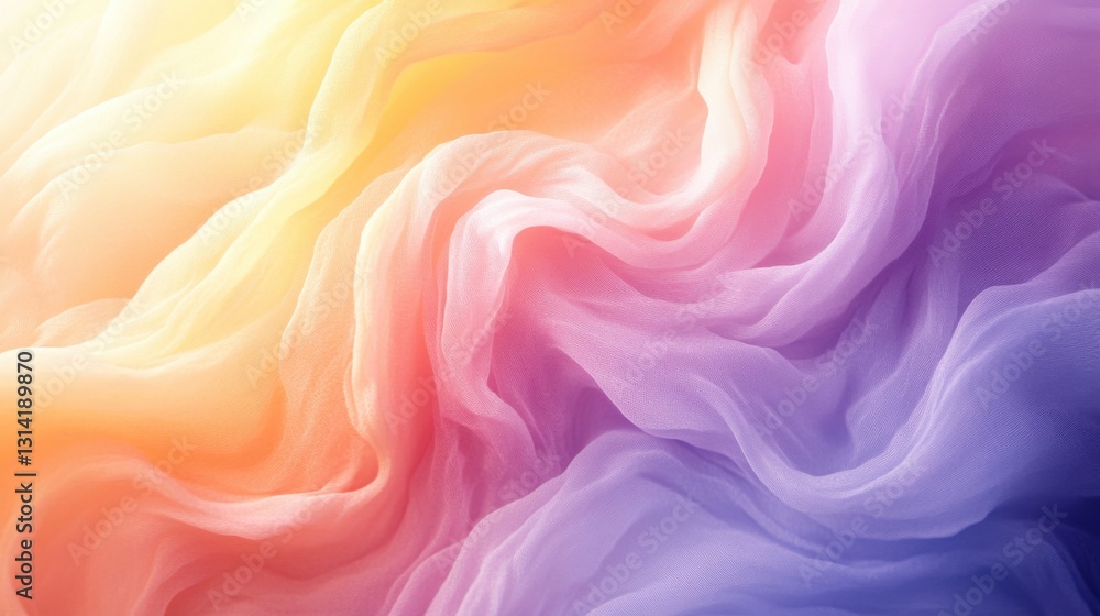 Obraz premium Liquid swirl patterns and requested a pastel cute style. Pastel Fabric Texture Background: Soft Waves of Rainbow Colors