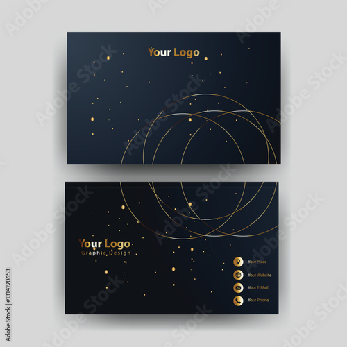 Elegant gold-line business card design, dark background, contact info (7)