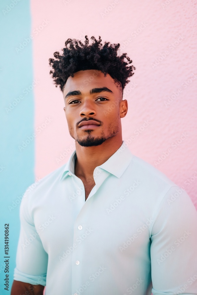 Obraz premium stylish Black man in pastel mint dress shirt