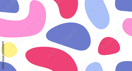 Abstract blobs and liquid shapes pattern. Bubbles, spots, splaches, organic shapes in trendy retro cartoon style. Irregular forms in vibrant colors. Colorful simple freeform, asymmetric blob. Elements