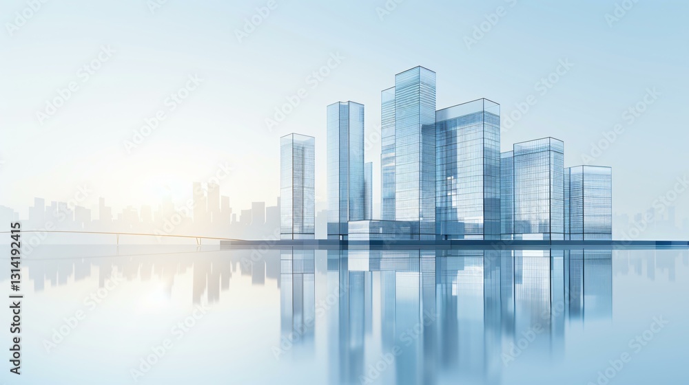 Naklejka premium Smart city skyscraper blueprint, integrated digital building plan, AI-driven architecture design