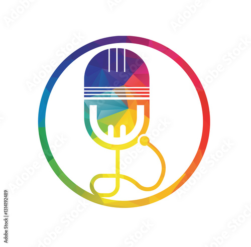 Microphone stethoscope. Medical podcast vector icon. Isolated design