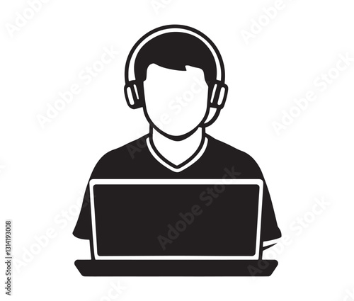 Customer service operator icon. Call center agent providing online assistance.