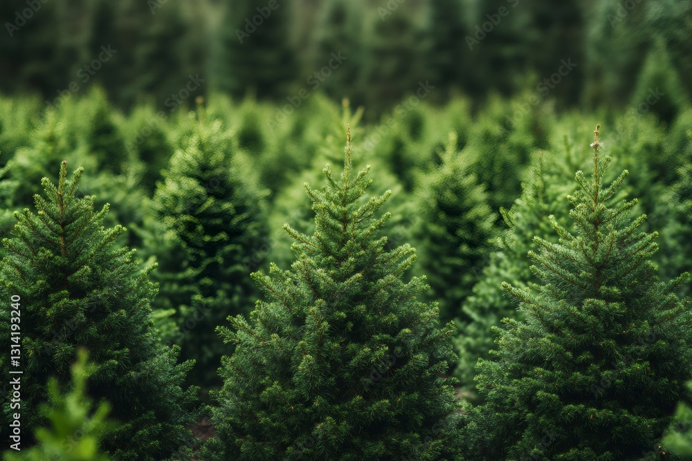 Rows of evergreen trees growing in plantation for christmas holiday season Rows of evergreen trees growing in plantation for christmas holiday season