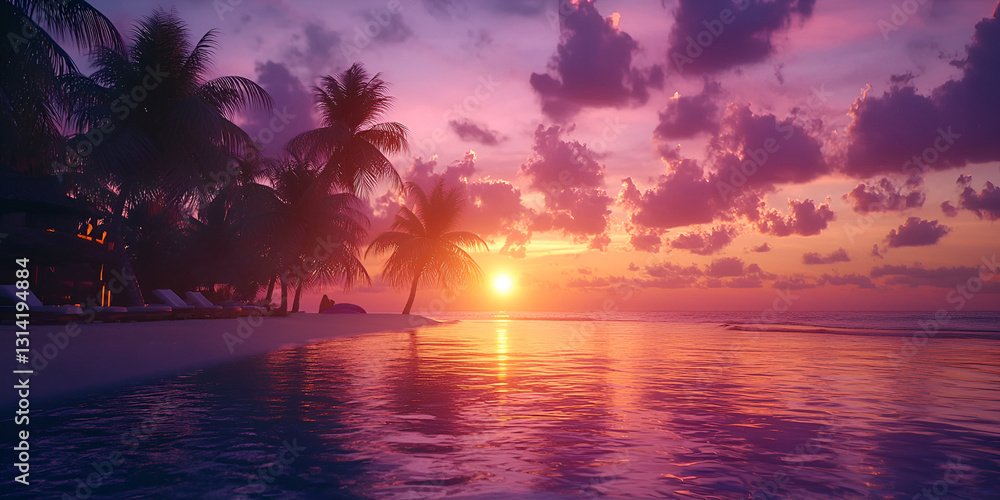 Beautiful Sunset Over a Pool with Palm Trees in the Background
Beautiful Sunset Over a Pool with Palm Trees in the Background