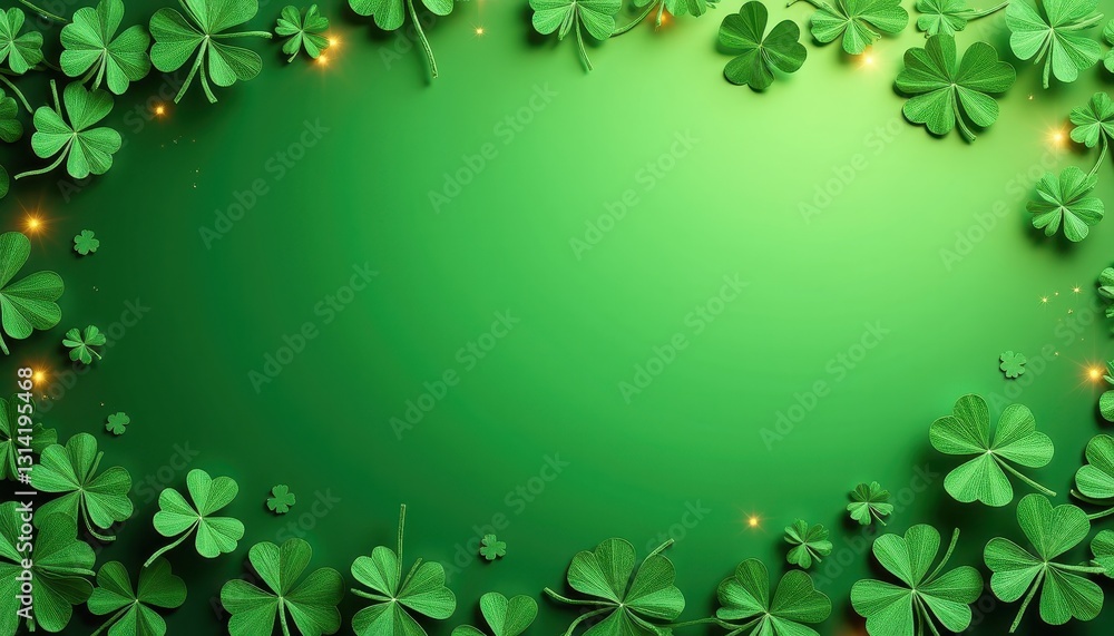 St. Patrick's Day Celebration Background: Green Leaves, Stars, and Festive Atmosphere. A green background with clovers and sparkles. St. Patrick's Day Celebration Background: Green Leaves, Stars, and Festive Atmosphere. A green background with clovers and sparkles.