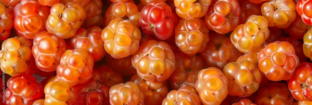 Cloudberry texture background, rubus chamaemorus pattern, nordic berry, bakeapple, knotberry banner