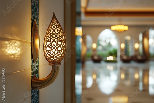 Exquisite Gold Wall Lamp in a Luxurious Lobby photo