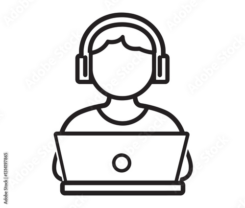 Customer service operator icon. Call center agent providing online assistance.