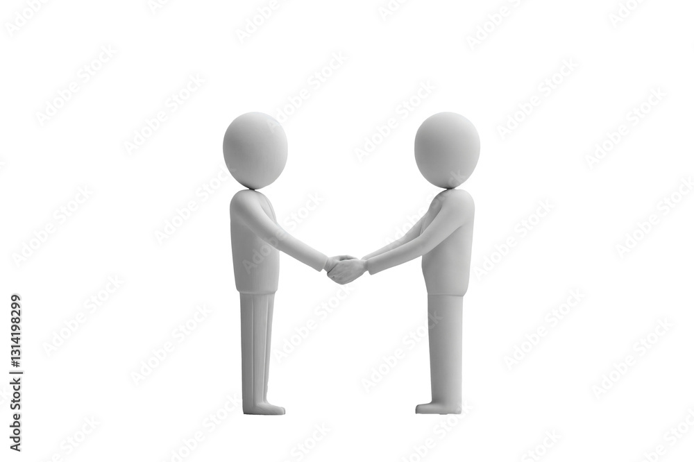 Monochrome 3D figures, handshake symbolizes business agreement and partnership, clean design conveys unity and collaboration Monochrome 3D figures, handshake symbolizes business agreement and partnership, clean design conveys unity and collaboration