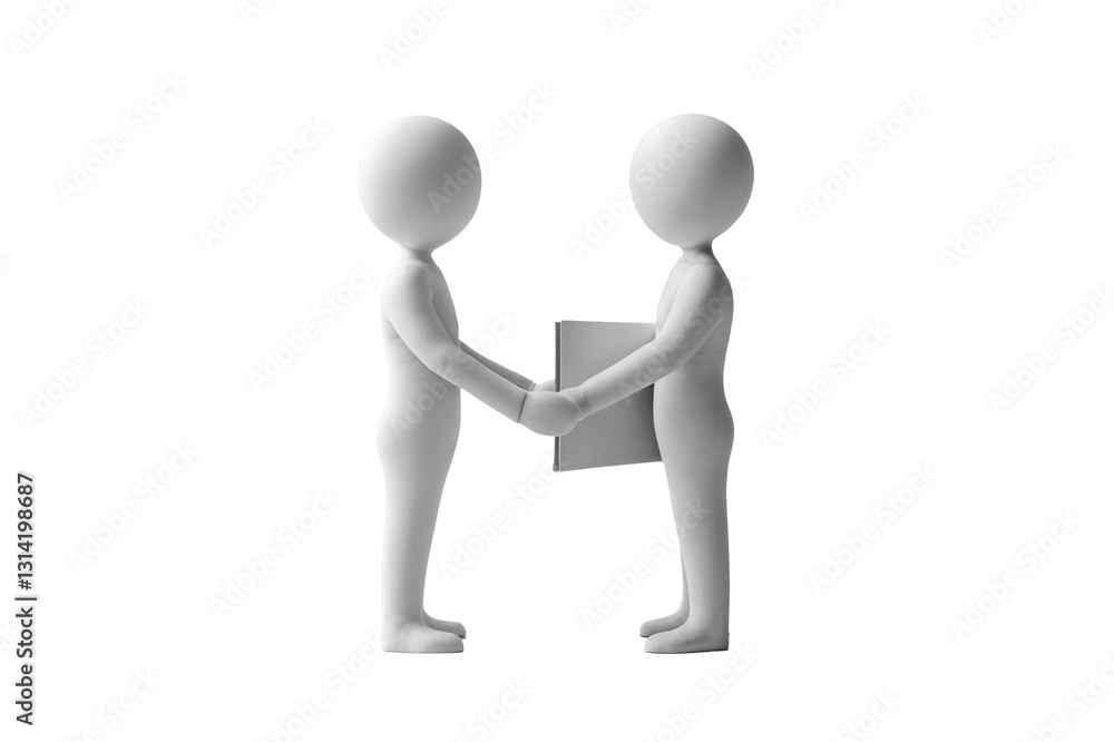 White figurines handshake depicting partnership, minimalist design, monochrome illustration White figurines handshake depicting partnership, minimalist design, monochrome illustration