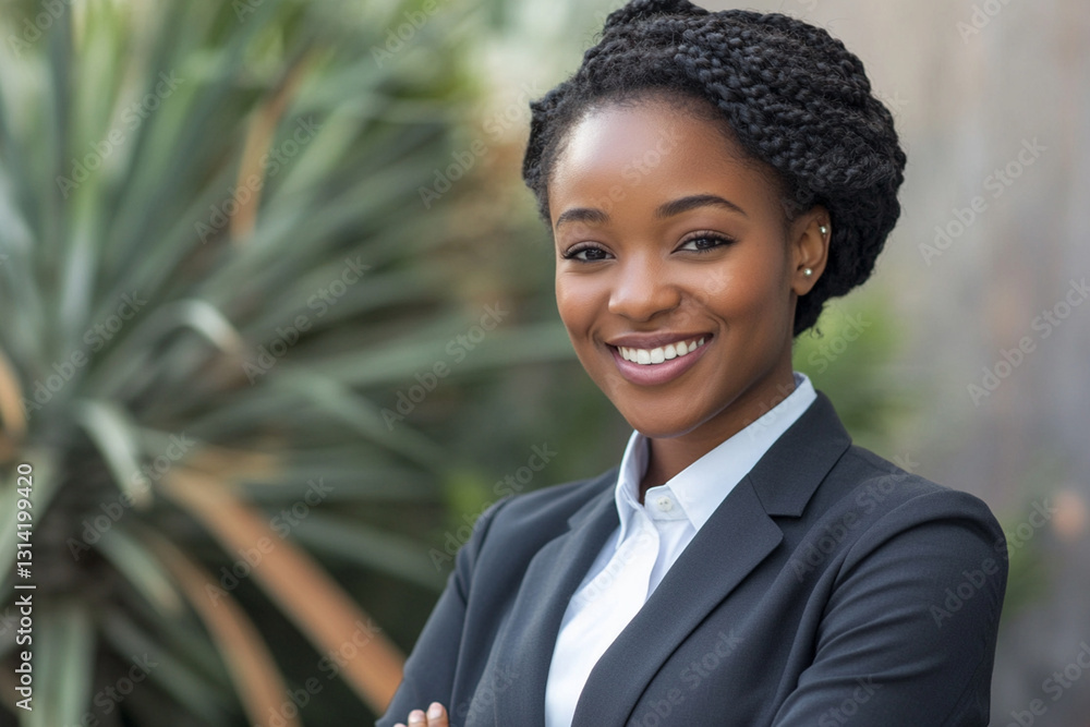 Business woman in formal suit smiling, looking at camera Business woman in formal suit smiling, looking at camera