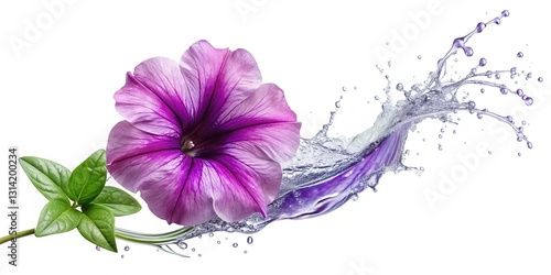Fresh Petunia Waves: Vibrant Floral Flat Lay with Copy Space