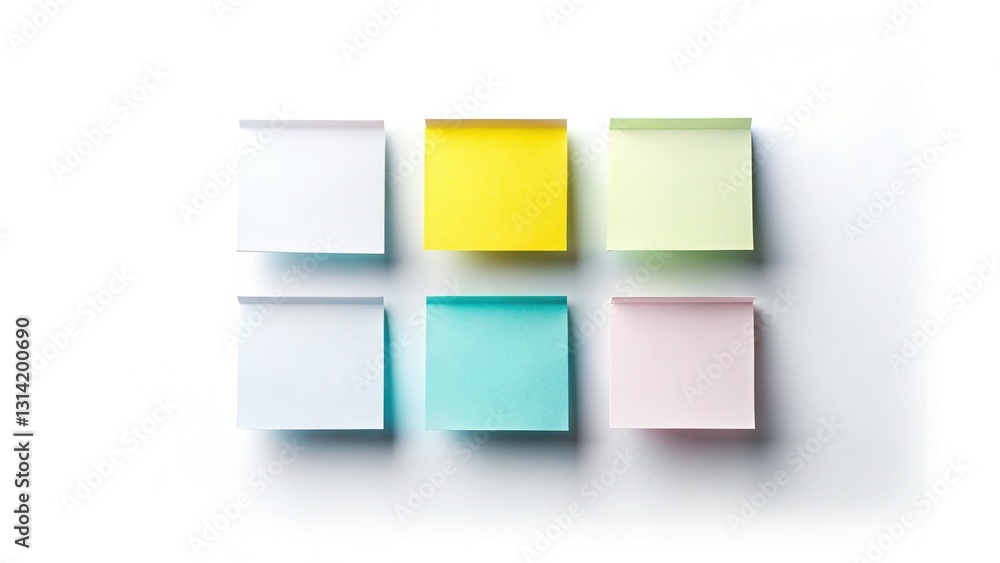 Fototapeta premium Futuristic Sticky Notes Plan View: Dynamic Action Freeze, Modern Flat Lay Design with Copy Space