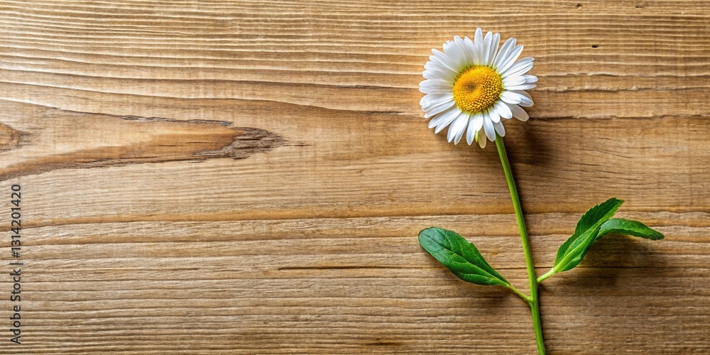 Obraz premium High-Angle Flat Lay of Erigeron Fleabane Flowers on Wooden Texture with Copy Space