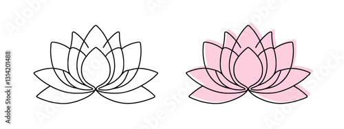 Lotus flower continuous one line drawing. Wellness concept in simple linear style. Vector illustration.
