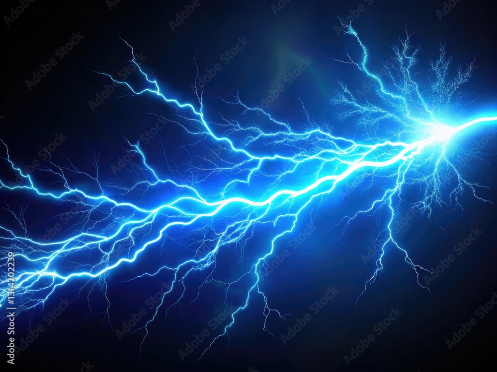 Nature's electric fury: a digital art abstract of a high-voltage blue lightning bolt. Nature's electric fury: a digital art abstract of a high-voltage blue lightning bolt.