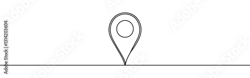 Map pin continuous one line drawing. Location, navigator, geolocation sign in simple linear style. Vector illustration.