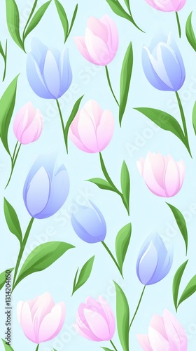 Wallpaper Mural Vibrant tulip fields in bright pastel colors under a clear blue sky creating a picturesque spring landscape Torontodigital.ca