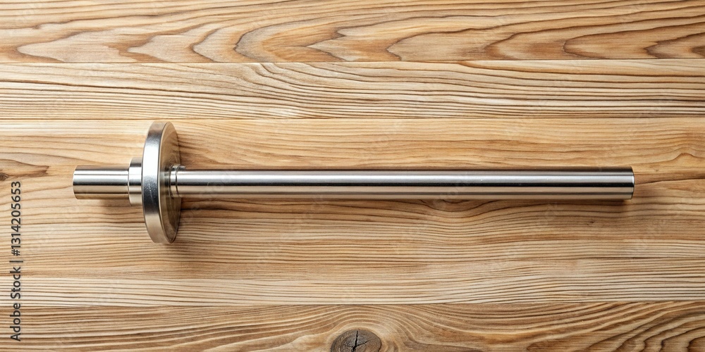 Fototapeta premium Steel Shaft Flat Lay: Top-Down View on Wooden Background with Copy Space