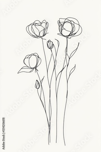 Minimalistic line art of flowers: elegant and abstract floral illustration