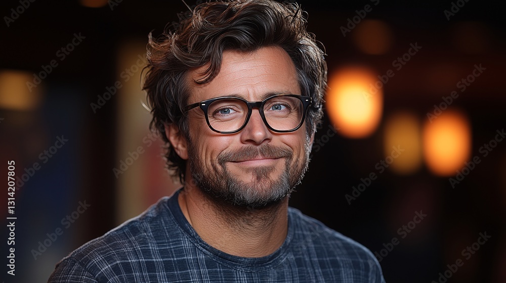 Smiling Man with Glasses and Wavy Hair Smiling Man with Glasses and Wavy Hair