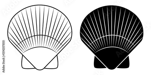 Vector illustration of Scallop in black outline and fill on transparent background