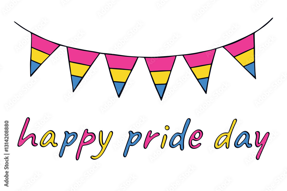 Fototapeta premium Colorful garland Pansexual pride flag Happy pride day LGBTQIA community Pride Month Vector hand drawn doodle for posters, stickers, logo, cards