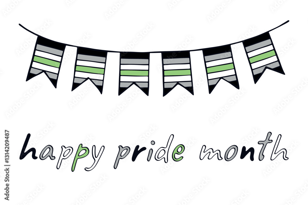 Obraz premium Colorful garland Agender pride flag Happy pride day LGBTQIA community Pride Month Vector hand drawn doodle for posters, stickers, logo, cards