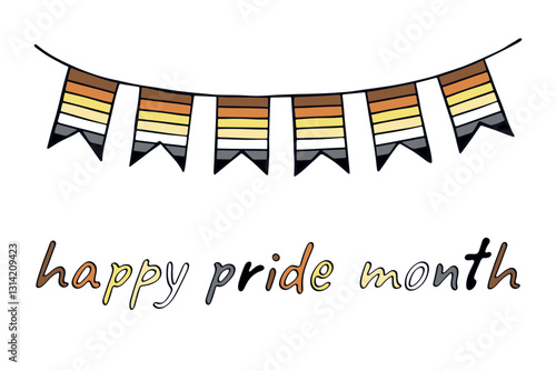 Colorful garland Bear brotherhood pride flag Happy pride day LGBTQIA community Pride Month Vector hand drawn doodle for posters, stickers, logo, cards