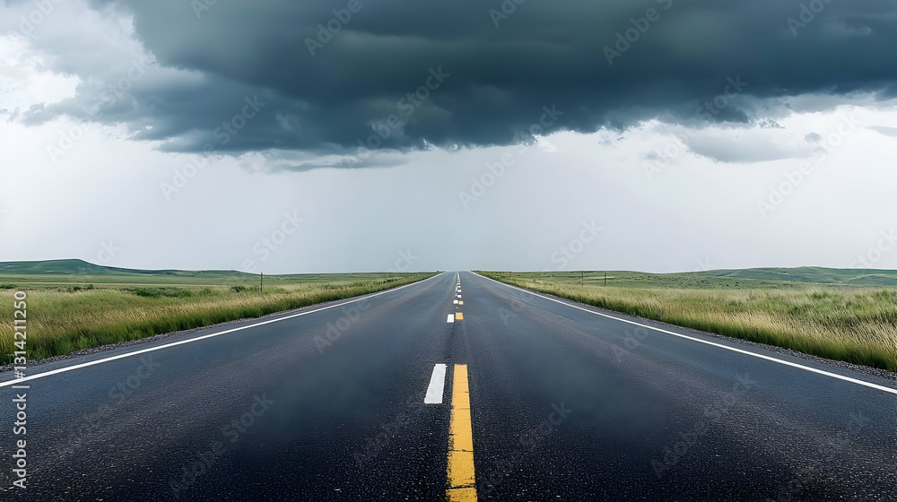 Naklejka premium Empty Road Under Dark Storm Clouds