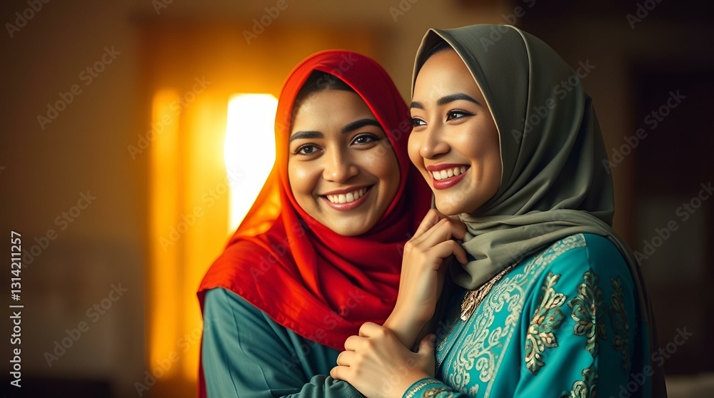 The Bond of Friendship: Two Muslim Girls with Warm Smiles The Bond of Friendship: Two Muslim Girls with Warm Smiles