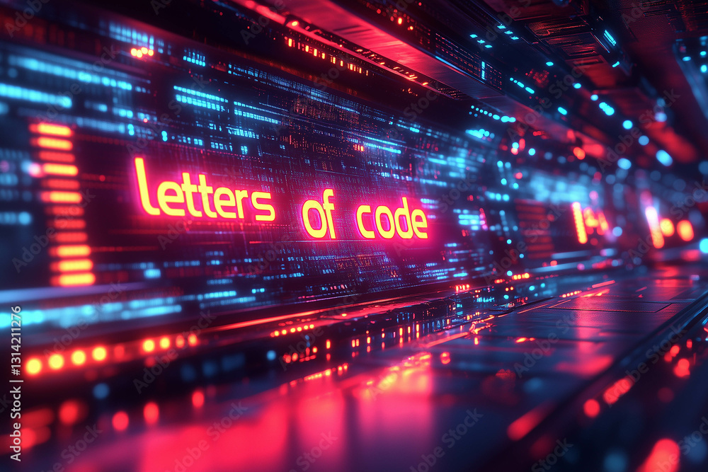 A futuristic digital display showing the word A futuristic digital display showing the word