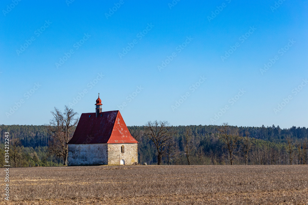 Old church in the field. Dobronice u Bechyne, Czechia