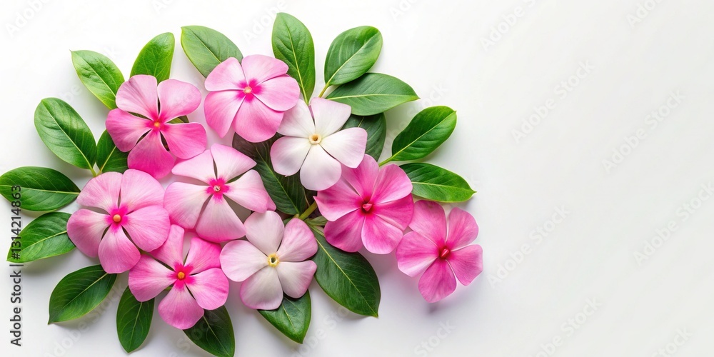 Fototapeta premium Luxury Catharanthus Rose Flat Lay: Minimalist Aerial View for Branding & Design
