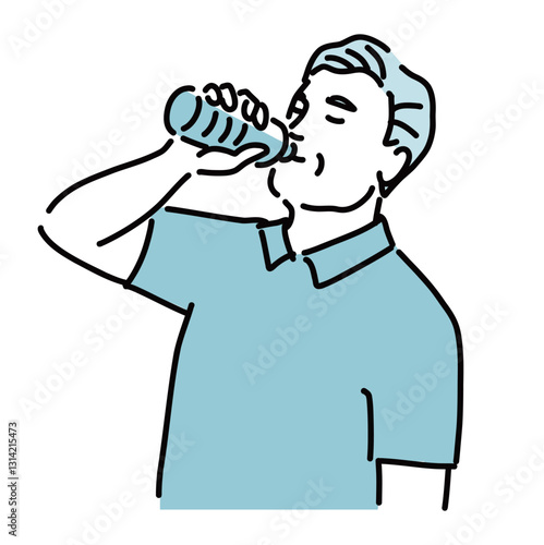 熱中症対策でペットボトルに入った水を飲む健康的な中高年の男性のイラスト