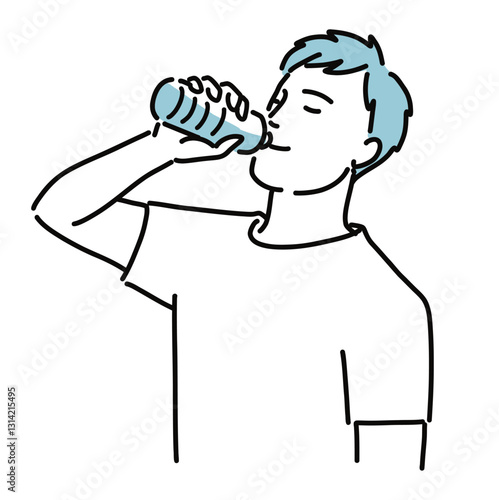 熱中症対策でペットボトルに入った水を飲んでいる健康的な男性のイラスト