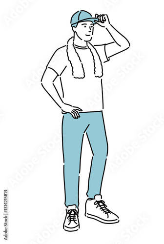 熱中症対策で帽子をかぶって立っている健康的な男性のイラスト