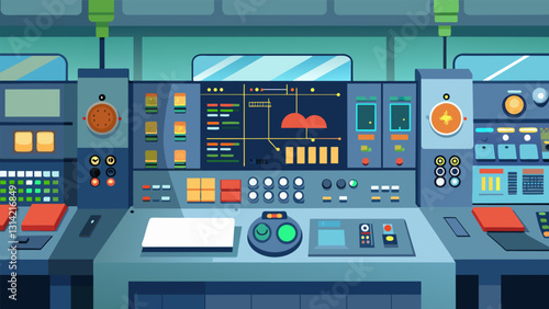 The central control room filled with a multitude of buttons switches and levers is where skilled operators make critical decisions to keep the. Vector illustration
