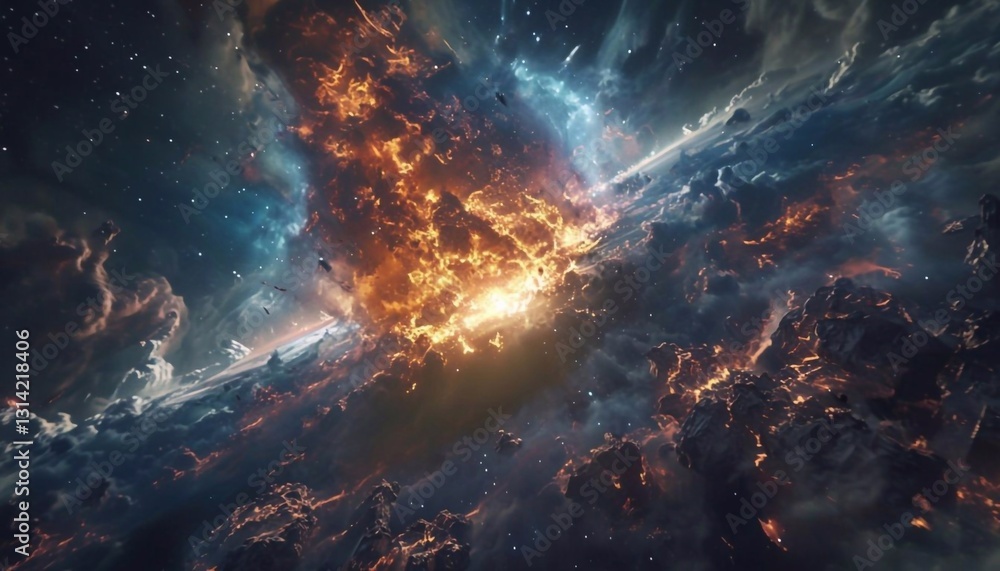 Dramatic space explosion lights up space, cosmic background Dramatic space explosion lights up space, cosmic background