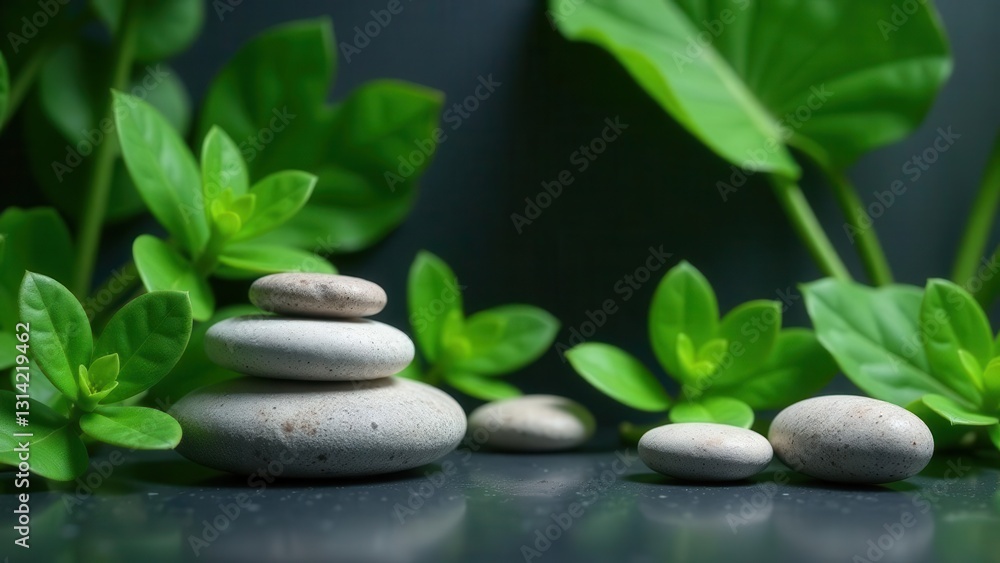 Serene Stacked Stones and Lush Greenery A Tranquil Composition of Nature's Elements Serene Stacked Stones and Lush Greenery A Tranquil Composition of Nature's Elements