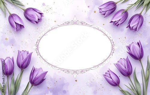 Purple tulip background image, card flower frame, anniversary texture banner