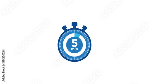 The 5 minutes timer, Ten minutes stopwatch icon. Stopwatch icon in flat style. Motion graphics.	